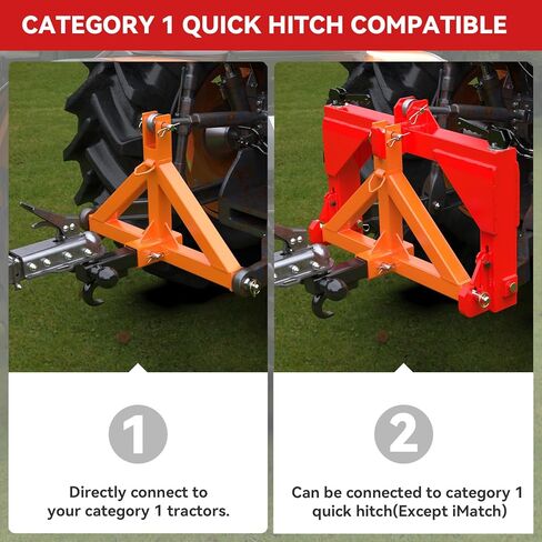 3 Point 2" Trailer Hitch Receiver Compatible with Quick Hitch for Category 1 Tractors, Heavy Duty Tractor Mover Drawbar, Farm Equipment and Subcompact Trailer Hitch for Tractor Standard Cat 1(Orange) in Saudi Arabia