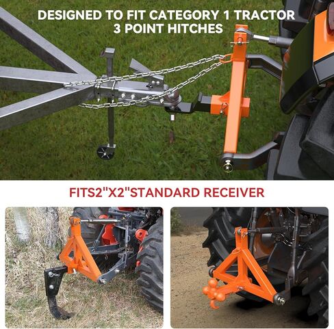 3 Point 2" Trailer Hitch Receiver Compatible with Quick Hitch for Category 1 Tractors, Heavy Duty Tractor Mover Drawbar, Farm Equipment and Subcompact Trailer Hitch for Tractor Standard Cat 1(Orange) in Saudi Arabia