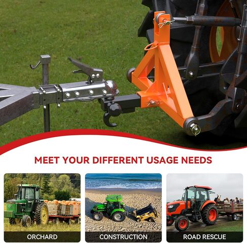 3 Point 2" Trailer Hitch Receiver Compatible with Quick Hitch for Category 1 Tractors, Heavy Duty Tractor Mover Drawbar, Farm Equipment and Subcompact Trailer Hitch for Tractor Standard Cat 1(Orange) in Saudi Arabia