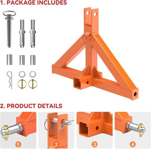 3 Point 2" Trailer Hitch Receiver Compatible with Quick Hitch for Category 1 Tractors, Heavy Duty Tractor Mover Drawbar, Farm Equipment and Subcompact Trailer Hitch for Tractor Standard Cat 1(Orange) in Saudi Arabia