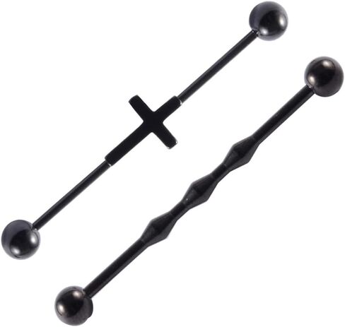 2Pcs 14G 16G Industrial Barbell Earrings for Women Men Minimalist Stainless Steel Cross Cartilage Piercing Barbell Earrings Industrial Piercing Jewelry in Saudi Arabia