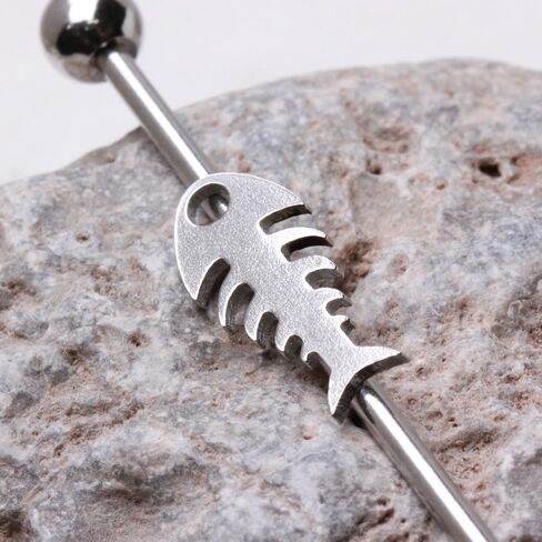 Pierced Owl 14GA 316L Stainless Steel Fish Bone Industrial Barbell in Saudi Arabia