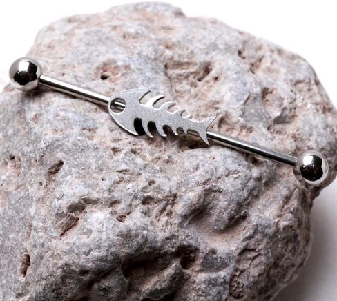 Pierced Owl 14GA 316L Stainless Steel Fish Bone Industrial Barbell in Saudi Arabia
