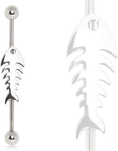 Pierced Owl 14GA 316L Stainless Steel Fish Bone Industrial Barbell in Saudi Arabia