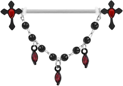 14G Black Cross Industrial Barbell Earrings for Women Men 316L Surgical Steel Red CZ Chains Dangle Cartilage Industrial Earrings Industrial Piercing Jewelry 38mm in Saudi Arabia