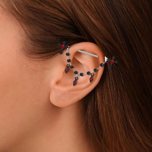 14G Black Cross Industrial Barbell Earrings for Women Men 316L Surgical Steel Red CZ Chains Dangle Cartilage Industrial Earrings Industrial Piercing Jewelry 38mm in Saudi Arabia