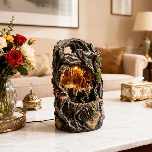 MAOCHI Tabletop Water Fountain, Home Décor Soothing Sound Machine with Automatic Pump, Nature Tree Stump Resin and for Indoor Zen Relaxation for Office, Living Room, or Bedroom Décor in Kuwait