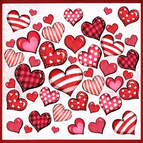 Mfault 133 PCS Valentine's Day Window Clings 9 Sheets, Red Pink Love Hearts Plaid Stripes Polka Dots Valentine Wall Sticker Decal Decoration, Anniversary Wedding Holiday Living Room Home Kitchen Decor in Kuwait