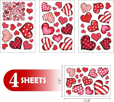 Mfault 133 PCS Valentine's Day Window Clings 9 Sheets, Red Pink Love Hearts Plaid Stripes Polka Dots Valentine Wall Sticker Decal Decoration, Anniversary Wedding Holiday Living Room Home Kitchen Decor in Kuwait