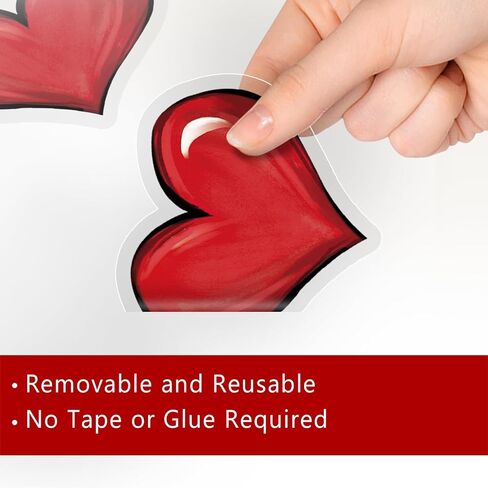 Mfault 133 PCS Valentine's Day Window Clings 9 Sheets, Red Pink Love Hearts Plaid Stripes Polka Dots Valentine Wall Sticker Decal Decoration, Anniversary Wedding Holiday Living Room Home Kitchen Decor in Kuwait