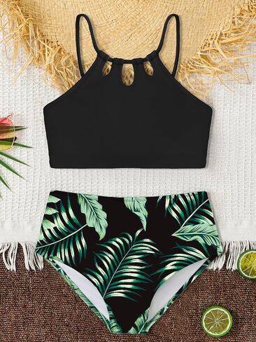 AMAWMW Girls Swimsuit Two Piece Bathing Suit Adjustable Straps Cut Out Bikini Sets Girls' Swimwear with Chest Pad in Saudi Arabia