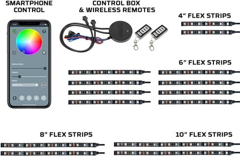 LEDGlow 14pc Bluetooth Advanced مليون لون LED لهجة الدراجة النارية مجموعة الإضاءة السفلية - تطبيق الهاتف الذكي - ميزة مصابيح المنطقة المزدوجة وأضواء الفرامل - صندوق تحكم مقاوم للماء - شرائط مرنة متعددة الألوان in Saudi Arabia