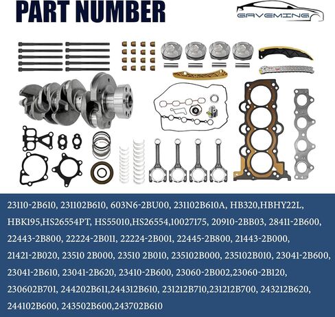 G4FD 1.6L Engine Rebuild Kit with Crankshaft, Connecting Rods & Timing Chain Kit – Fit for Hyundai Accent Veloster 2012-2017, Fit for Kia Rio Soul 2012-2017 – Replaces 23110-2B610 23510-2B010 in Kuwait