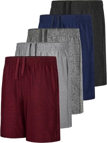 QWE 5 قطع من السراويل الرياضية للأولاد لكرة السلة وكرة القدم النشطة والصالة الرياضية للأطفال مع جيوب in Kuwait