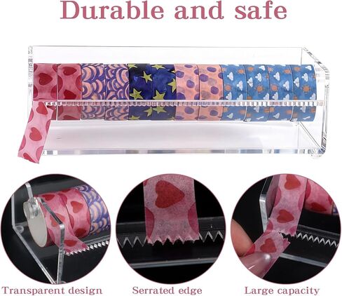 Acrylic Washi Tape Dispenser, Tape Holder Organizer Sticker Roll Cutter Desktop Masking Tape Holder Washi Tape Dispenser with Cutter for Office Home School (Not Include Tape) in Saudi Arabia