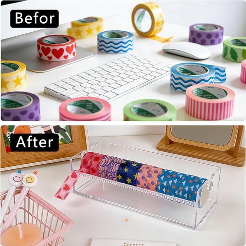 Acrylic Washi Tape Dispenser, Tape Holder Organizer Sticker Roll Cutter Desktop Masking Tape Holder Washi Tape Dispenser with Cutter for Office Home School (Not Include Tape) in Saudi Arabia