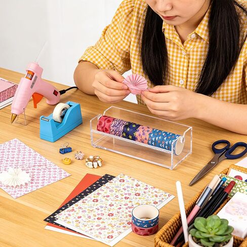 Acrylic Washi Tape Dispenser, Tape Holder Organizer Sticker Roll Cutter Desktop Masking Tape Holder Washi Tape Dispenser with Cutter for Office Home School (Not Include Tape) in Saudi Arabia