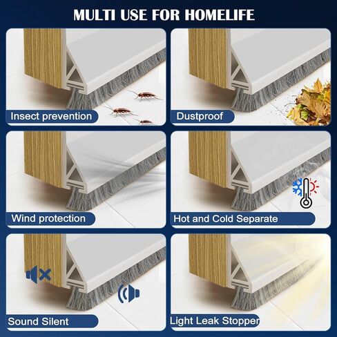 ممسحة باب لأسفل الباب، سدادة مسودة باب ذاتية اللصق، تصميم مثلث يضمن سدادة مسودة مستقيمة ومتينة، ختم تجريد للغبار والضوضاء وعزل الهواء، أبيض، 99 سم in Kuwait