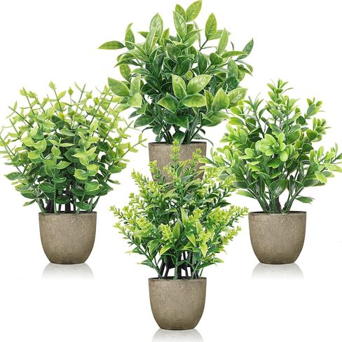 Der Rose 4 Pack Mini Artificial Plants Indoor in Pots Mixed Fake Plants Greenery Set for Bathroom Decor Shelf Counter Styling Office Desk Farmhouse Room Decor in Saudi Arabia