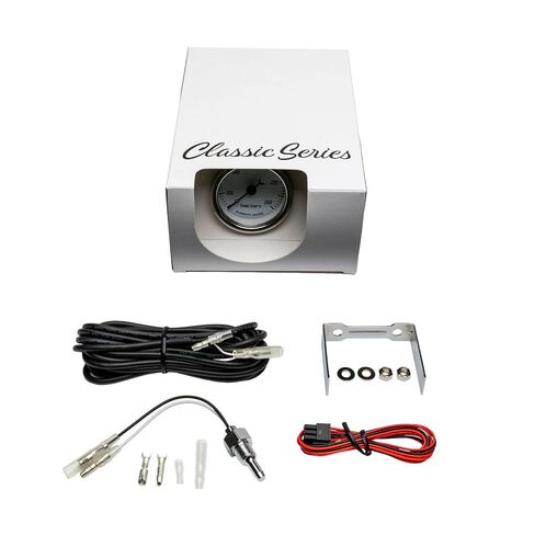 مجموعة قياس درجة حرارة ناقل الحركة GlowShift Classic Series 260F - تتضمن مستشعرًا إلكترونيًا 1/8-27 NPT وأحزمة أسلاك - قرص أبيض - LED أبيض - تصميم على الطراز العتيق - قطر 2-1/16 بوصة (52 مم) in Kuwait