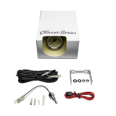مجموعة قياس درجة حرارة ناقل الحركة GlowShift Classic Series 260F - تتضمن مستشعرًا إلكترونيًا 1/8-27 NPT وأحزمة أسلاك - قرص أبيض عتيق - LED أبيض - تصميم على الطراز العتيق - 2-1/16 بوصة (52 مم) in Kuwait