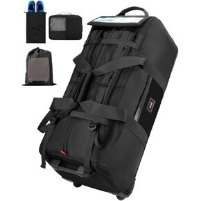 90L Rolling Duffel Bag with Wheels, 4-way Carry Foldable Large Travel Duffle with Backpack Straps & Shoe Compartment, Heavy Duty Luggage for Weekend, Camping, Moving, Includes 3 Organizers in Saudi Arabia
