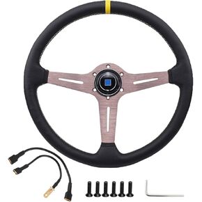 15"Auto Racing Steering Wheel 380mm Car Sport Steering Flat Drifting 6 Bolts Wheel Pu Leather and Aluminum Spokes with Horn Button in Saudi Arabia