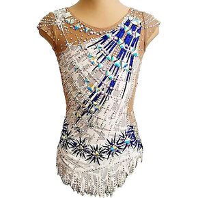 Sleeveless Rhythmic Gymnastics Leotards Girls Women Classic Sports Competition Wear High Elasticity Clothing,White,16Years in Saudi Arabia