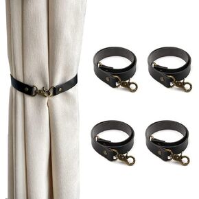Leather Curtain Tiebacks, 4Pcs Leather Curtain Buckle Holdbacks Classic No-Drilling Ties Rope for Home Offic Living Room Bedroom Cafe Decorative (Brown) in Kuwait