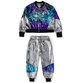 سترات وسراويل بومبر للأولاد والبنات، سترة وسروال بأكمام طويلة بسحاب، زي ترتر لامع للأطفال in Kuwait