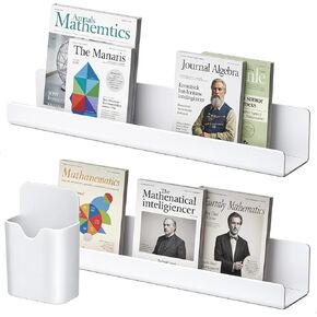 عبوتان من رف الكتب المغناطيسي مع حامل أقلام، لوحة عرض أكريليك قابلة لإعادة الاستخدام مقاس 17 بوصة لعرض الكتب للوحات البيضاء والفصول الدراسية والمنزل، تخزين خالٍ من المواد اللاصقة بسعة 11 رطل (أبيض) in Kuwait