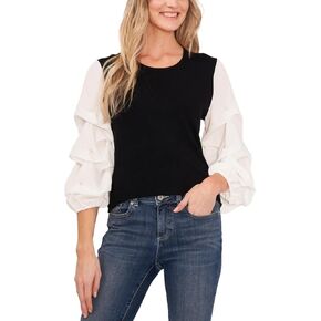 Cece Women's Ruffled Imitation Pearl-Detail Lantern Sleeve Sweater in Kuwait