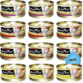 Fussie Cat Premium Canned Grain Free Cat Wet Food - Variety Bundle 4 Flavors Pack with HS Pet Food Bowl (12 Cans) (Tuna & Ocean Fish- Tuna & Salmon - Tuna & Shrimp - Tuna & Chicken) (2.82 Oz) in Kuwait