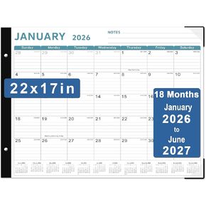 تقويم مكتب 2026، تقويم مكتب كبير مقاس 22 بوصة × 17 بوصة من KOPEESY، 18 فمًا من يناير 2026 إلى يونيو 2027، تقويم سطح المكتب مع ملاحظات وورق سميك للمنزل والمكتب والمدرسة (أزرق) in Kuwait