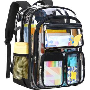 Vorspack Clear Backpack for School - Heavy Duty Transparent Bookbag for Girls Boys Large See Through Backpacks for Teens, Work, Travel, Festival - Black in Saudi Arabia