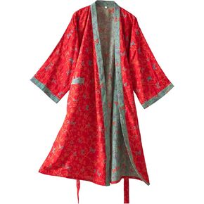 100% Cotton Gauze Ginkgo Leaf Kimono Robe, Long Knit Loose Loungewear Bathrobe Nightgown Ladies Sleepwear for Women in Saudi Arabia
