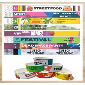 Custom Colorful Paper Wristbands for Events, Identification, Security, Admission, VIP, Business, Bulk, Logo, Football (50-2000 pcs) in Saudi Arabia