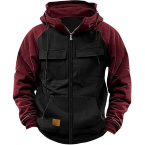 Zipper Hoodies for Men Spring Fall Vintage Tactical Hoodie Casual Long Sleeve Cargo Sweatsuit Winter Zip Up Jacket in Kuwait
