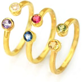 Dainty Multiple Birthstone Adjustable Ring, Mother & Childrens Birthstones Ring (2 Small Birthstones) in Saudi Arabia