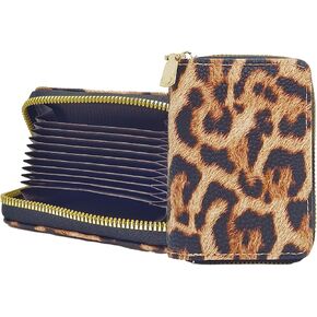 حامل بطاقات الائتمان بطبعة جلد الفهد، محفظة صغيرة بسحاب، حافظة بطاقات صغيرة للنساء (بني) in Kuwait