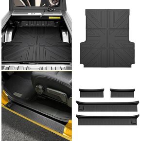 حصيرة السرير وواقي عتبة الباب لـ 2020-2025 Jeep Gladiator JT 4 أبواب، بطانة سرير لشاحنة TPE لجميع الأحوال الجوية (5FT) مع واقي عتبة الباب لملحقات التقاط المصارع 2020-2023 2024 2025 in Kuwait