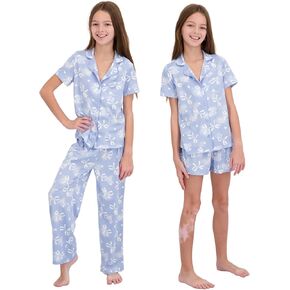 Girls Ultra Soft Button Down Pajamas, 3 Piece Pajama Set, pjs for teen girl, Size 7-16 in Kuwait