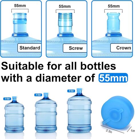 Myvision 3-5 Gallon Water Jug Cap Reusable, Silicone Replacement Cap, Non Spill Bottle Caps for 2.16in/55mm Bottle Water Dispenser Caps-4 Pack in Kuwait