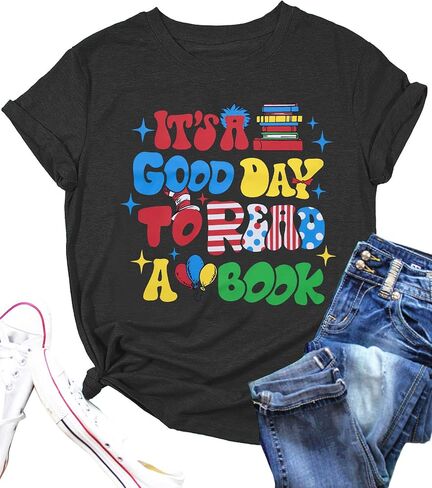 Teachers Shirts for Women Teacher Life Top It's a Good Day to Read a Book Tshirt Casual Short Sleeve Tee in Saudi Arabia