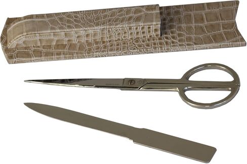 DACASSO Protacini Breeze Beige Italian Crocodile Leather Library Set - Luxury Italian Crocodile Leather Library Set & Office Accessories - Elegant Library Set (Silver) in Saudi Arabia
