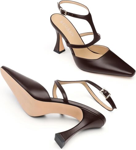 KUOARN كعب Slingback للنساء مغلق عند الأصابع 3.5 بوصة Stiletto مع حزام كاحل قابل للتعديل مريح أنيق للحفلات المسائية وحفلات الزفاف in Kuwait