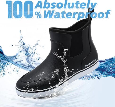 Men's Deck Boots for Fishing Waterproof ankle Rain Boots Non-Slip Neoprene Rubber water shoes for Boating Gardening Sailing Daily in Saudi Arabia