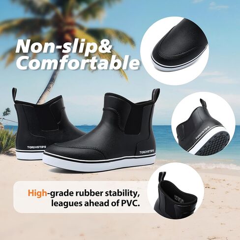 Men's Deck Boots for Fishing Waterproof ankle Rain Boots Non-Slip Neoprene Rubber water shoes for Boating Gardening Sailing Daily in Saudi Arabia