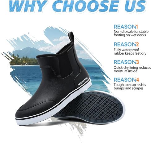 Men's Deck Boots for Fishing Waterproof ankle Rain Boots Non-Slip Neoprene Rubber water shoes for Boating Gardening Sailing Daily in Saudi Arabia