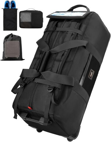 90L Rolling Duffel Bag with Wheels, 4-way Carry Foldable Large Travel Duffle with Backpack Straps & Shoe Compartment, Heavy Duty Luggage for Weekend, Camping, Moving, Includes 3 Organizers in Saudi Arabia